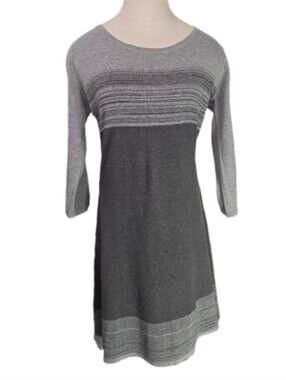 Jon & Anna Knit Fit & Flare Striped Sweater Dress Gray Size M